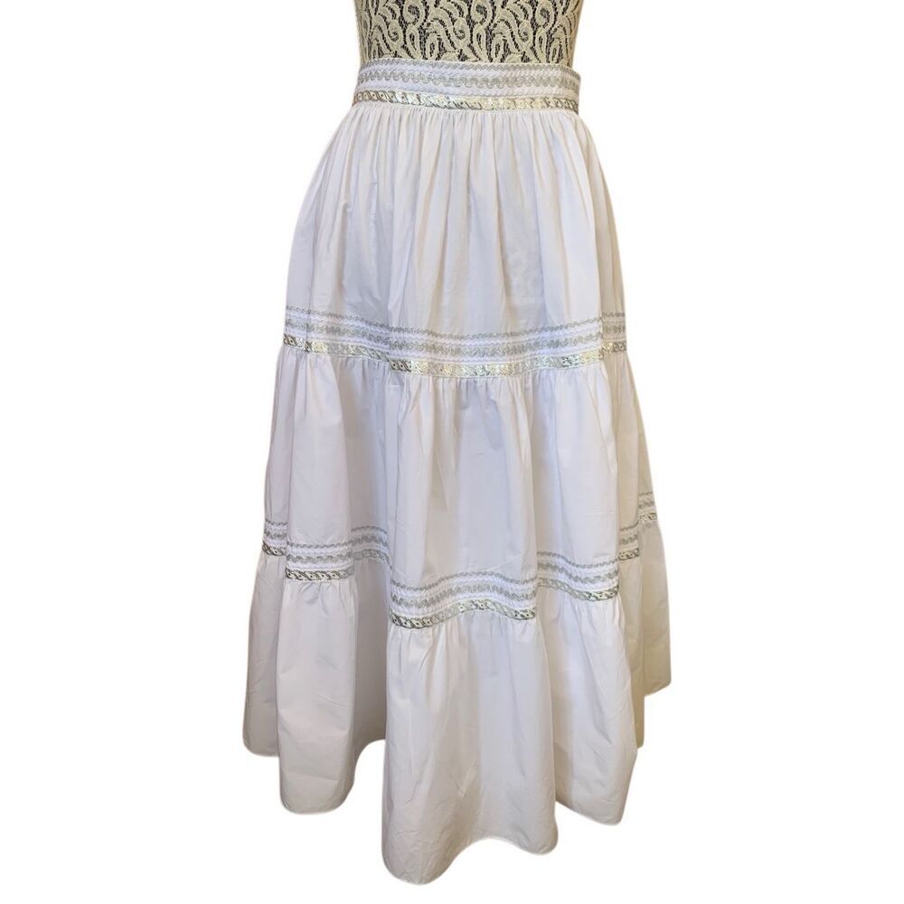 Ralph Lauren Black Label Cotton Tiered Midi Skirt White Size 8 - Picture 3 of 12